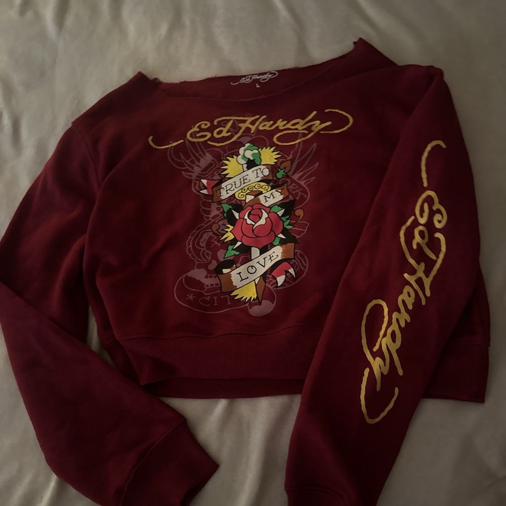 Ed Hardy Red Cropped Sweatshirt